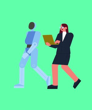 A woman is carrying out quality control on a newly launched robot