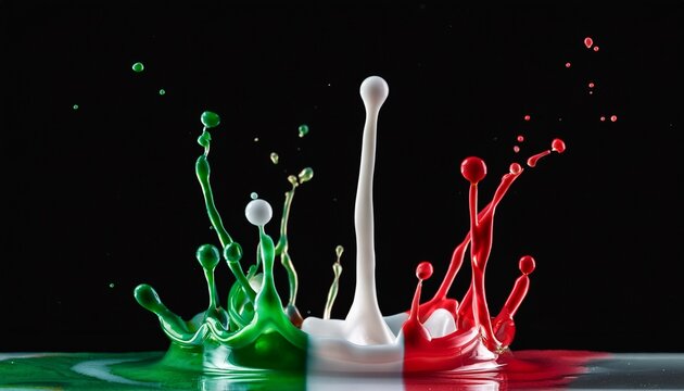 Dynamic Splash Of Green White And Red Fluid Representing The Colors Of The Italian Flag In A Creative Artistic Display