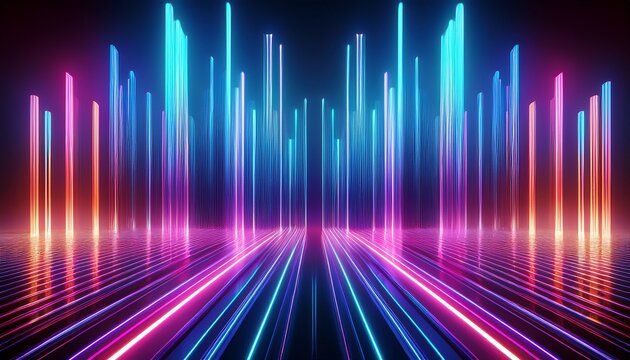 D Rendering Abstract Neon Background Modern Wallpaper With Glowing Vertical Lines