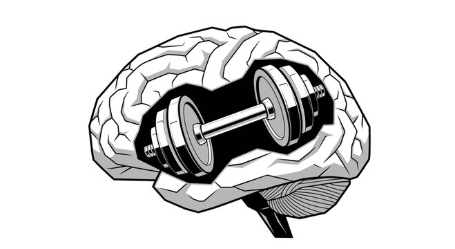 Brain Training Concept with Dumbbell Illustration