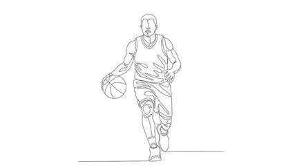 Obraz premium Continuous Line Drawing of a Basketball Player Dribbling