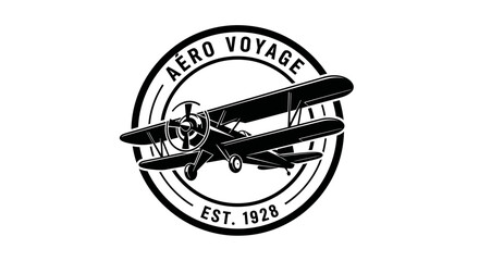 Vintage Biplane Logo Design Aero Voyage Badge © kiki__