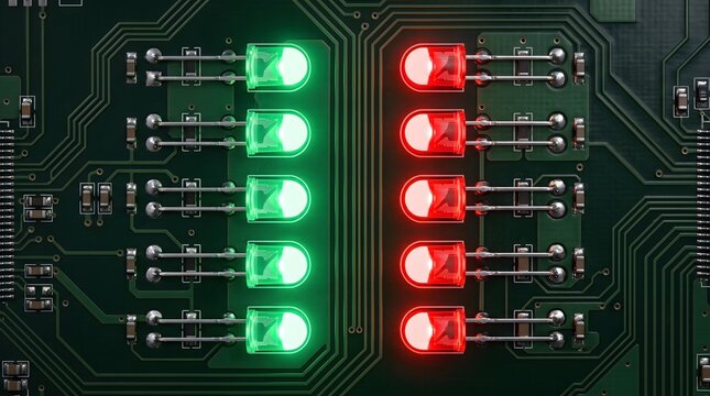LEDs on a circuit board, technology and electronics concept macro close-up, technology concept, copy space