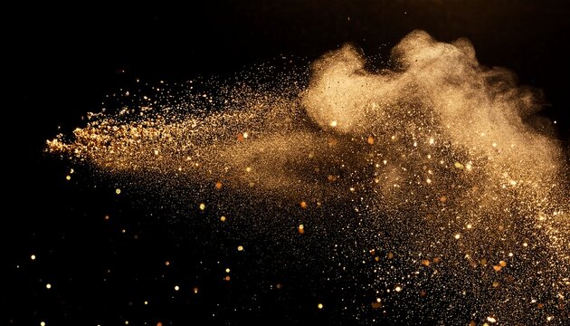 Gold Glitter Powder Splash Background Festive Golden Scattered Dust Particles Magic Mist Glowing Stylish Fashion Black Backdrop Glamour Abstract Background