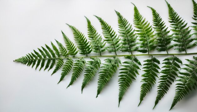 Arranged Green Fern Fronds On A White Background Symmetrical And Artistic