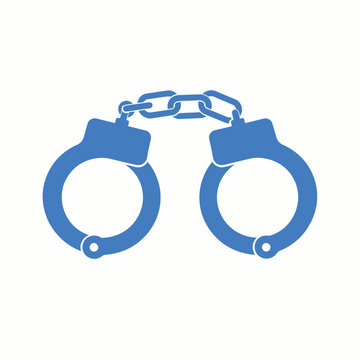 Isolated blue handcuffs icon symbolizing crime, arrest, freedom restriction, and law enforcement
