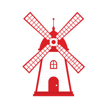 Isolated red windmill icon, simple graphic silhouette on white background, traditional agriculture symbol