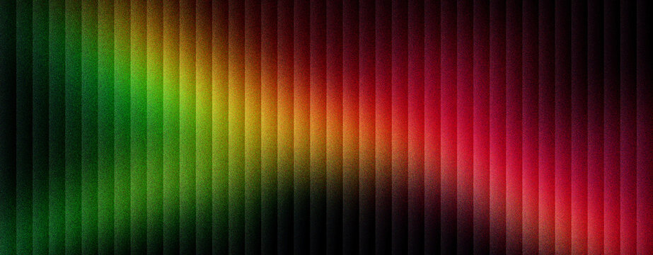 Abstract vertical stripe background with green yellow and red color gradient. Dark textured ribbed pattern with soft light glow. Modern geometric backdrop for creative digital design projects.