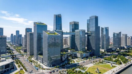 Obraz premium Aerial panorama of modern city skyline and business district.