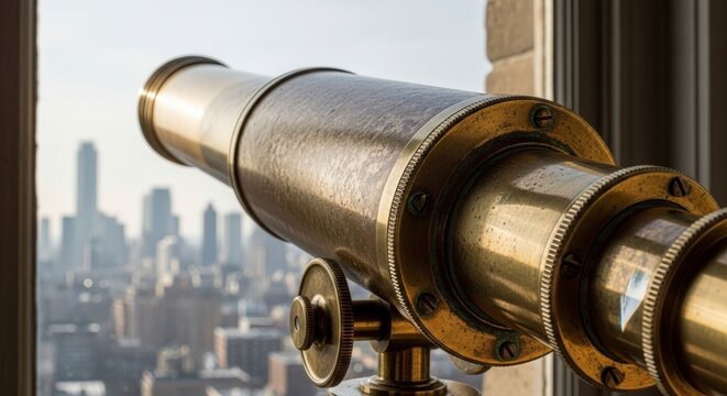 Vintage Telescope City Skyline Viewpoint.