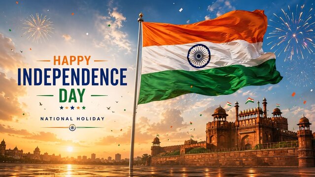 Happy Indian Independence Day Celebration with National Flag, India Gate and Patriotic Air Show