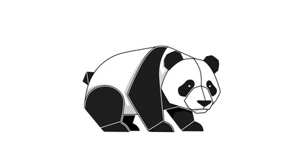 Stylized geometric panda animal illustration black white. © krick