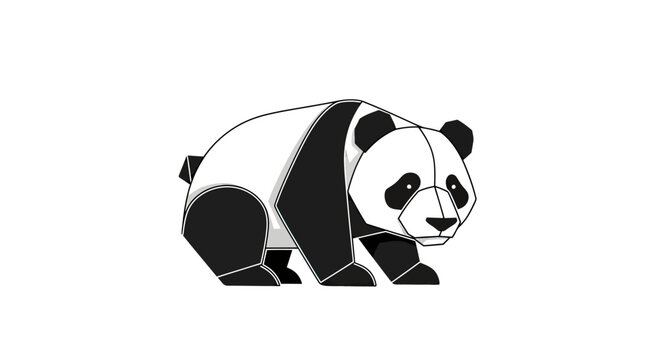 Stylized geometric panda animal illustration black white.