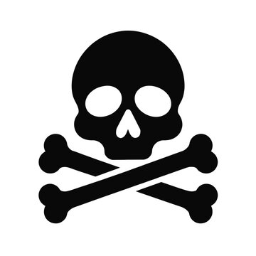 Skull and crossbones symbol, classic danger warning icon, representing poison and death, piracy emblem, warning sign, hazard alert