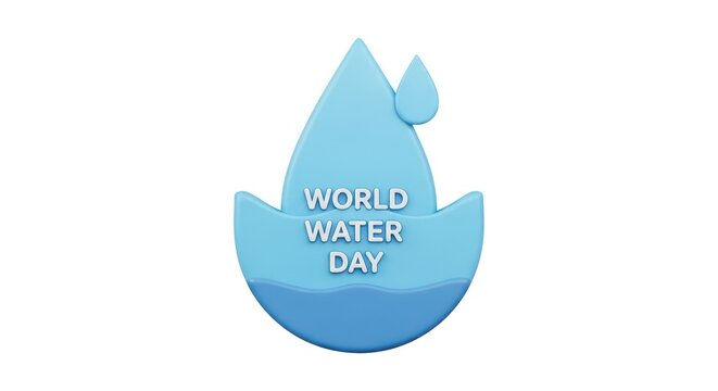 Three dimensional world water day icon with blue water drops
