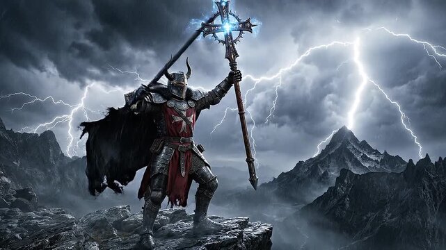 Armored knight wields glowing magical staff in this cinematic motion clip
