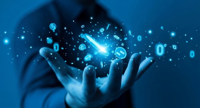 Glow of Digital Data Emanating from Open Hand