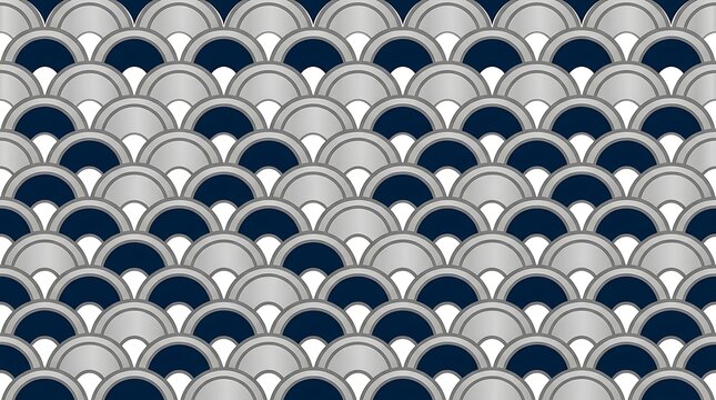 Elegant silver and navy blue overlapping scallop wave pattern