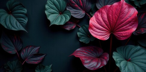 Fototapeta premium Dark moody spathiphyllum leaves, abstract colorful texture, detail, colorful, spathiphyllum
