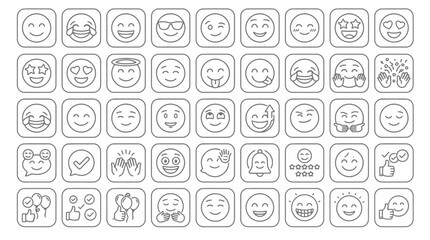 Fototapeta premium Emoji face icons set featuring various expressions and social media reaction symbols flat.