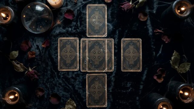 Tarot Cards Layout with Crystal Ball and Candles. 4K Video