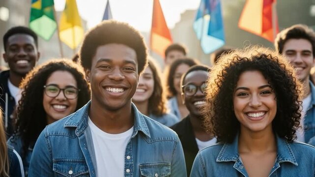 Diverse group of happy young people smiling outdoors