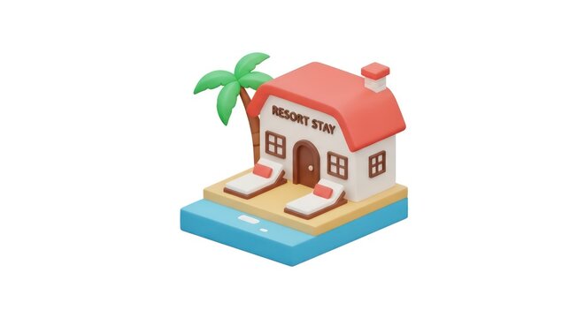 3d isometric resort stay house on a tropical beach