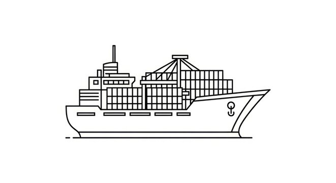 Container cargo ship outline icon for shipping logistics