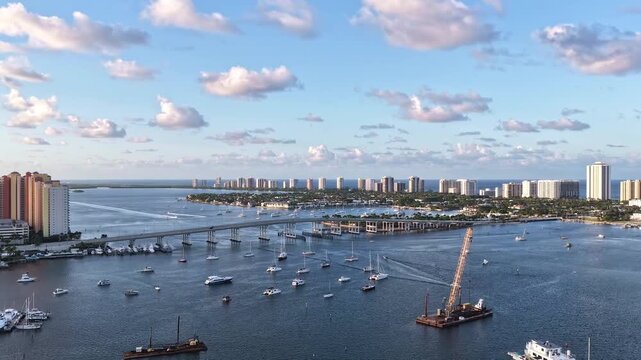 aerial hyperlapse view of Jerry Thomas Memorial Bridge on Jimmy Buffet Highway