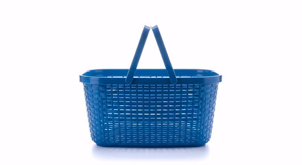 Fototapeta premium Blue plastic shopping basket isolated on white background