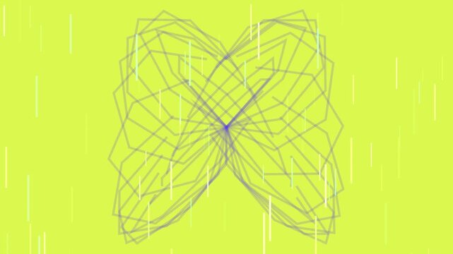 Abstract Butterfly Digital Illustration with Geometric Lines on Bright Lime Background