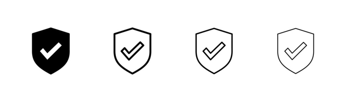 Shield check mark icon logo design. Protection approve sign. Insurance icon