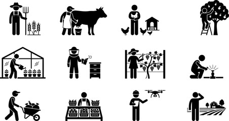 Obraz premium Set of farming and agriculture activity icons with farmers.