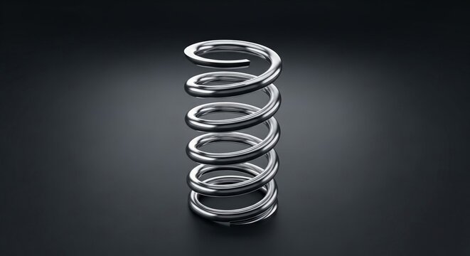 A highly polished metallic coil spring, showcasing its precise engineering and industrial design.