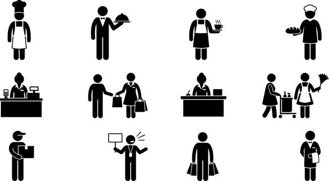 Collection of various professional occupation and service worker icons.