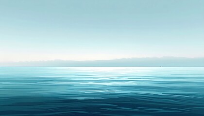 Fototapeta premium Peaceful turquoise sea water with a clear horizon line.