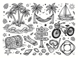 Hand-drawn summer vacation and beach elements collection. © MR.HAY
