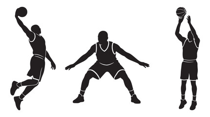 Basketball Player Silhouettes Collection with Dunking Shooting and Defense Poses on White © Taufik-DeGra