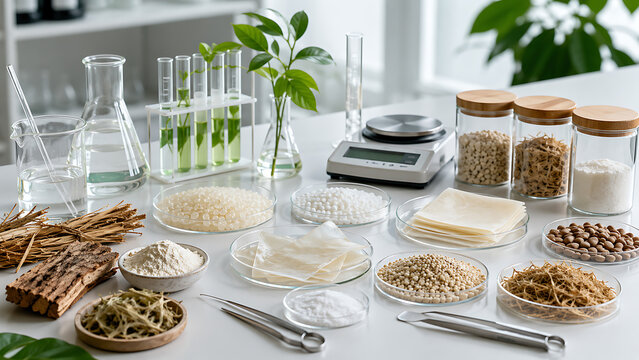 Herbal Ingredients and Laboratory Glassware | Natural Product Research With Seeds and Plants | Botanical Formulation and Wellness Science