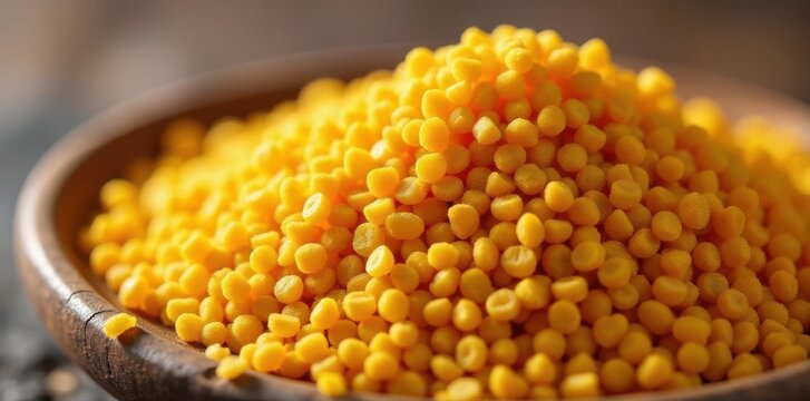 Close-up of raw whole dried foxtail millet grains, food, proso millet, superfood