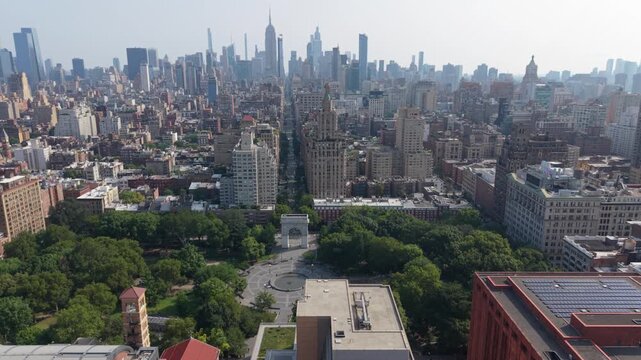 flying counter clockwise around Washington Square Park in NYC