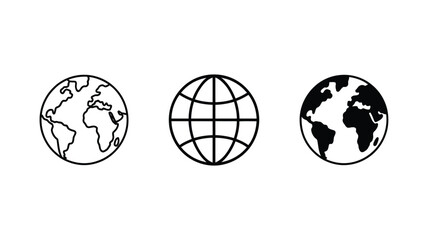 Globe earth icon set featuring outline world map grid sphere and solid filled planet vector illustration isolated on white background © Atikul