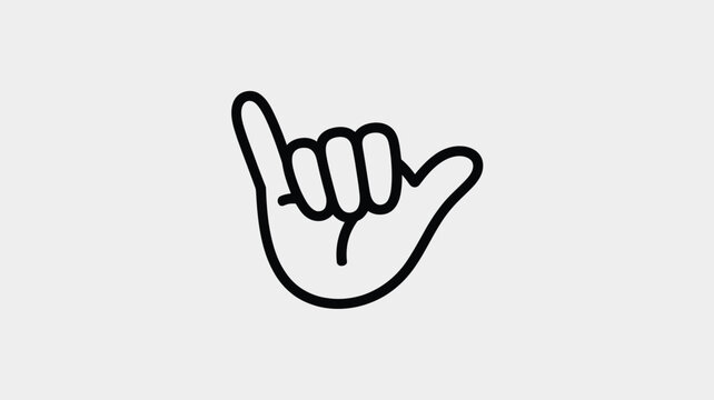 Shaka hand sign line icon representing hang loose Hawaiian wave surfer culture greeting and relaxed cool vibe line art vector
