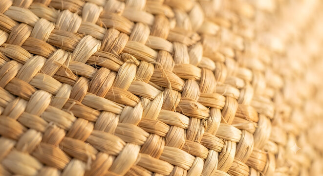 Detailed texture of a woven straw basket or mat surface