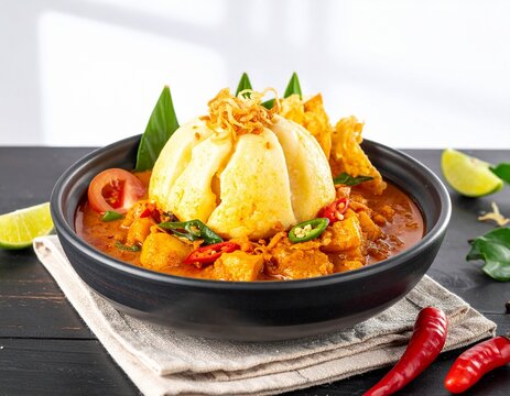 Indonesian Bakso Ikan, delicious traditional fish ball soup with savory broth, noodles, and crackers in a black bowl