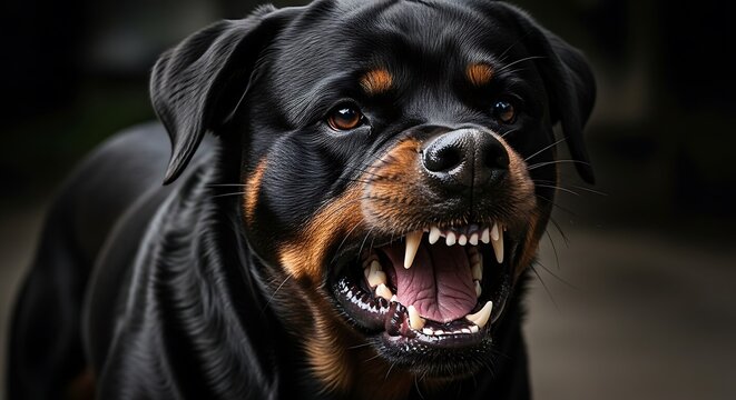 Ferocious Rottweiler Mastiff Mix Barking Growling Close Up