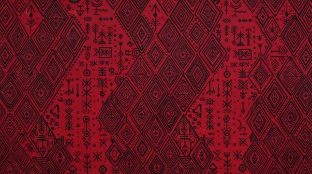 African pattern red and black traditional textile design with traditional geometric symbolic mudcloth ornamental