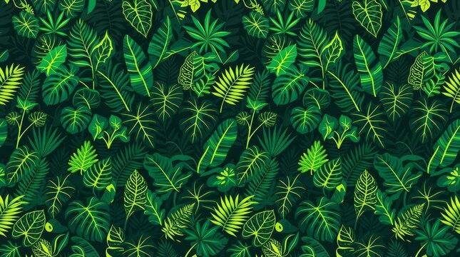 African pattern botanical seamless design with tropical jungle foliage, design provides a lush and organic visual texture