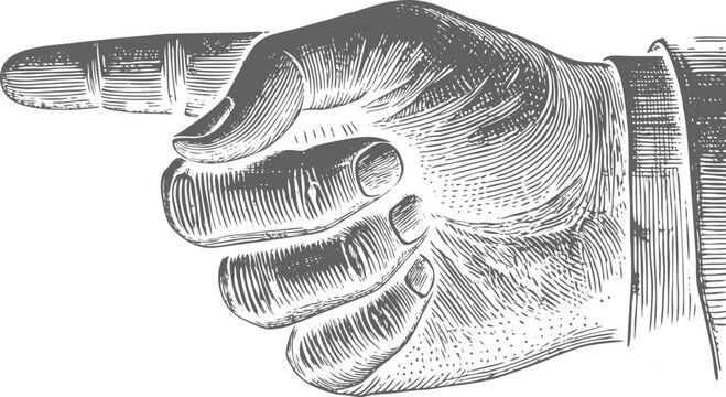 Vintage Engraved Pointing Hand Vector Illustration with Antique Woodcut Style Isolated on Transparent Background