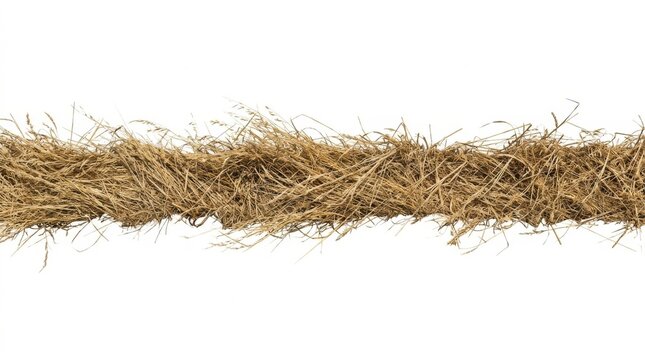 Horizontal strip of dry hay or straw isolated on white background